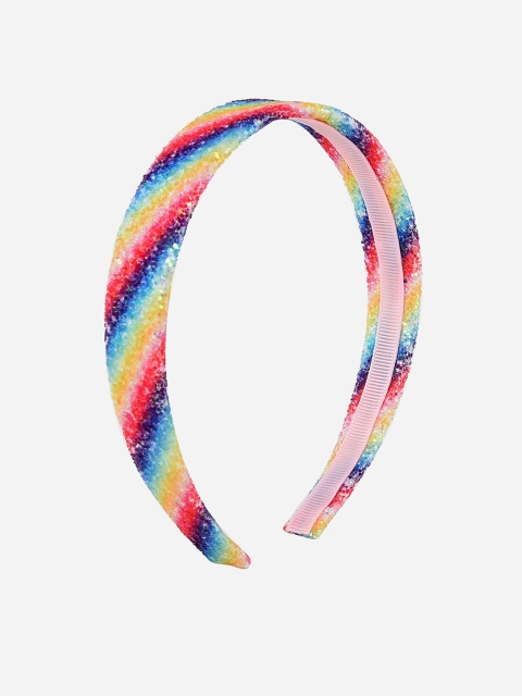 

Toniq Kids Girls Pink & Blue Rainbow Striped Glitter Hair Band