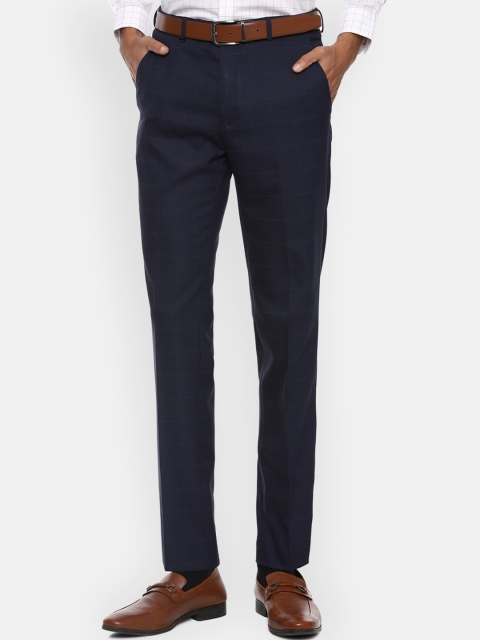 

Van Heusen Men Navy Blue Checked Slim Fit Formal Trousers