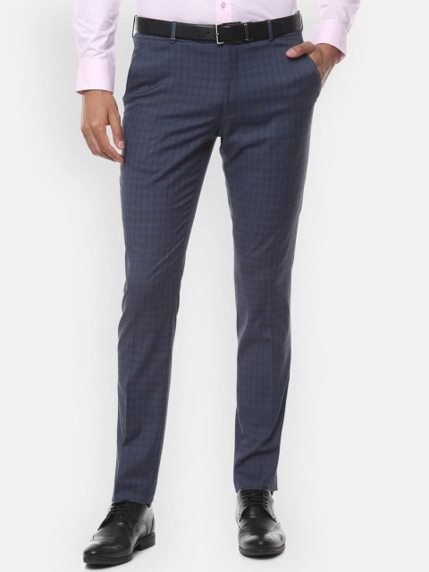 

Van Heusen Men Navy Blue Checked Slim Fit Formal Trousers