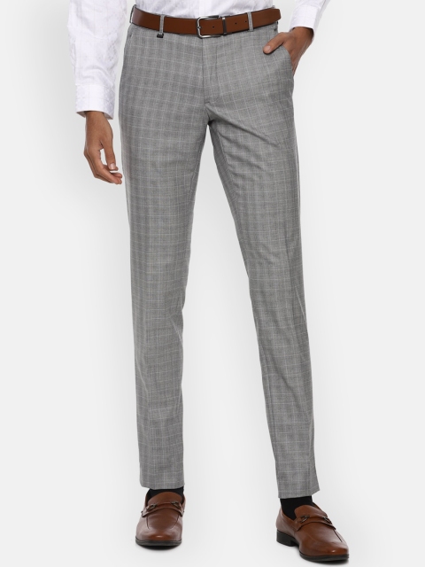 

Van Heusen Men Grey Checked Slim Fit Formal Trousers