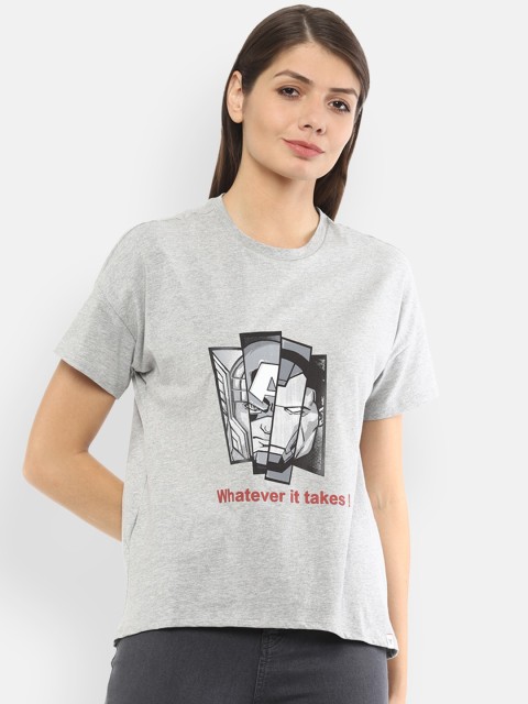 

Van Heusen Woman Women Grey & Black Printed Cotton Regular Top
