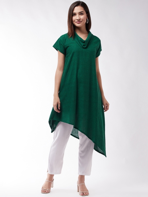 

InWeave Women Green Cowl Neck Handloom Kurta