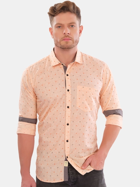 

VeBNoR Men Peach-Coloured Slim Fit Opaque Printed Casual Shirt