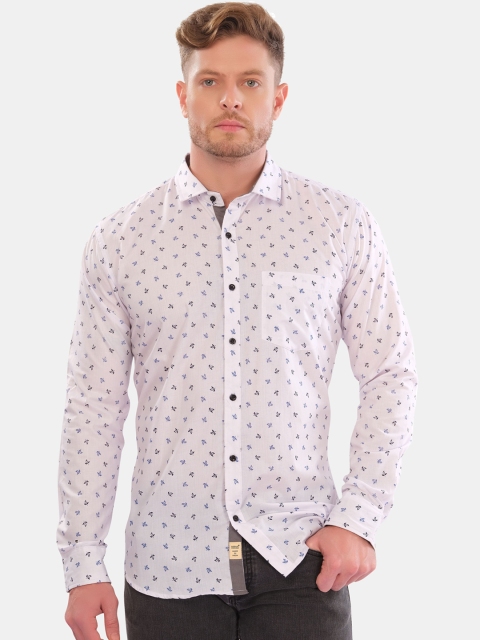 

VeBNoR Men White Slim Fit Opaque Printed Casual Shirt