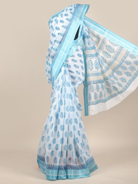 

Pothys White & Blue Ethnic Motifs Chanderi Saree