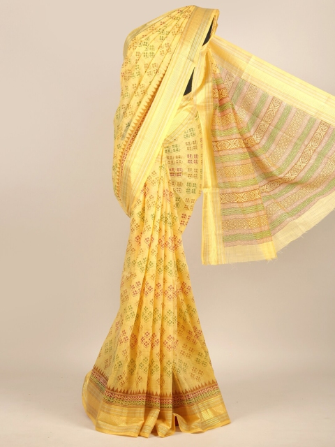 

Pothys Yellow & Green Ethnic Motifs Chanderi Saree