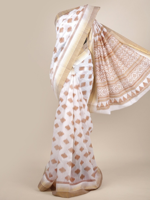 

Pothys White & Brown Ethnic Motifs Chanderi Saree