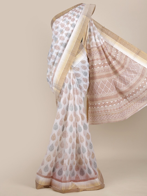 

Pothys White & Brown Ethnic Motifs Chanderi Saree