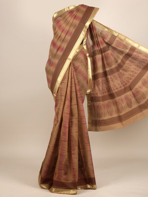 

Pothys Brown & Maroon Paisley Chanderi Saree