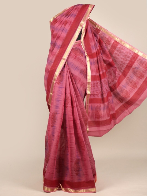 

Pothys Pink & Maroon Paisley Chanderi Saree