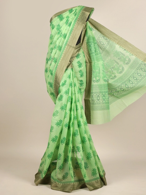 

Pothys Green & Brown Ethnic Motifs Chanderi Saree