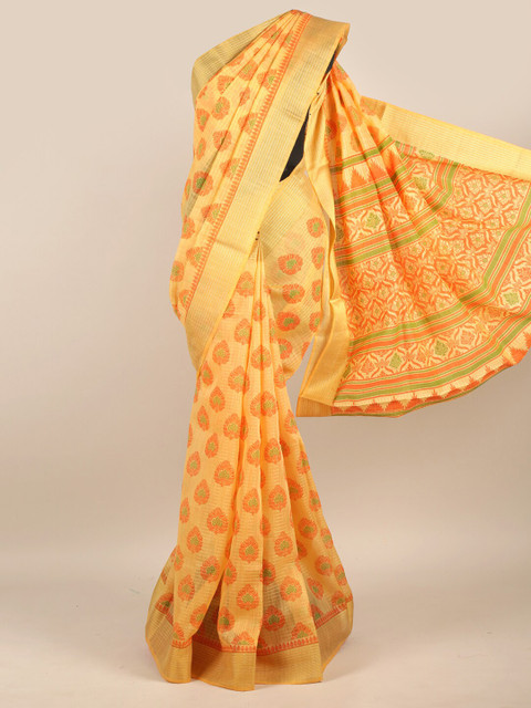 

Pothys Yellow & Orange Ethnic Motifs Chanderi Saree