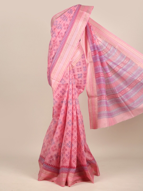 

Pothys Pink & Blue Zari Chanderi Saree