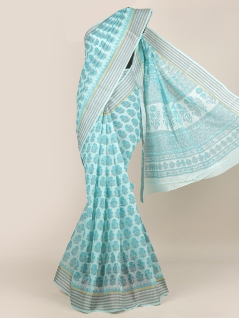 

Pothys Blue & Grey Ethnic Motifs Zari Chanderi Saree