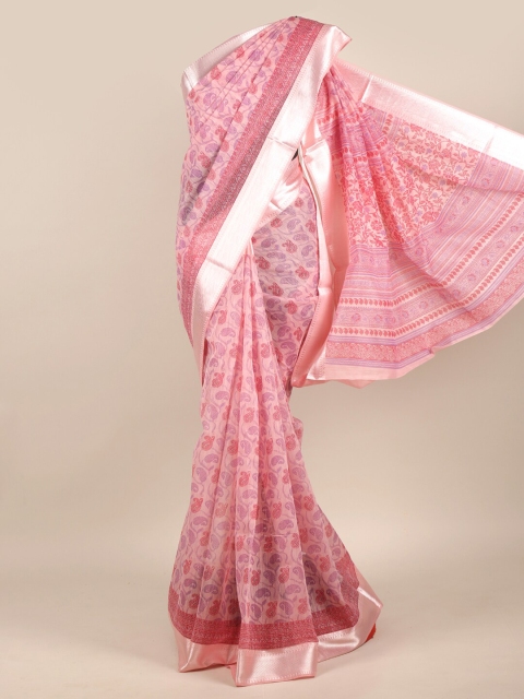 

Pothys Pink & Purple Paisley Chanderi Saree