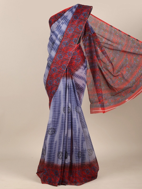 

Pothys Blue & Red Ethnic Motifs Chanderi Saree