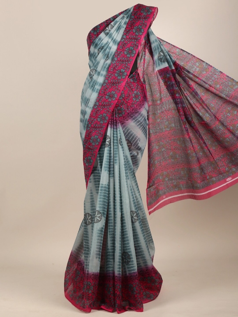 

Pothys Teal & Burgundy Floral Chanderi Saree