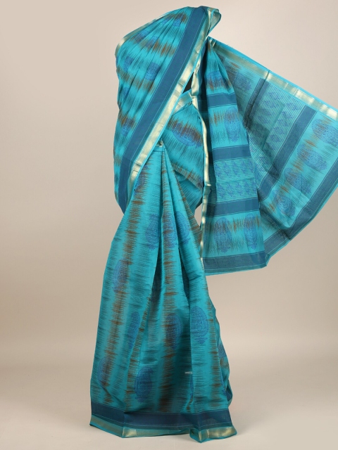 

Pothys Blue & Brown Ethnic Motifs Zari Chanderi Saree