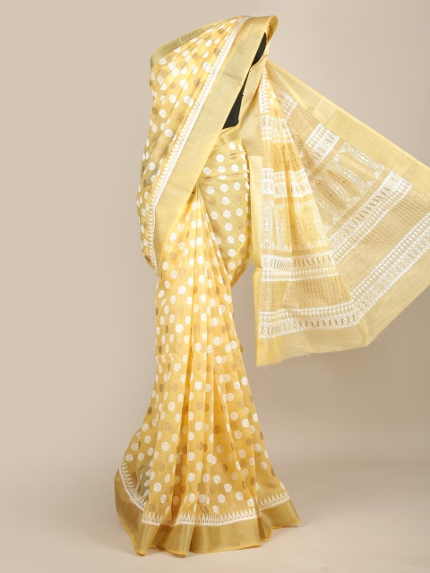 

Pothys Yellow & White Zari Chanderi Saree
