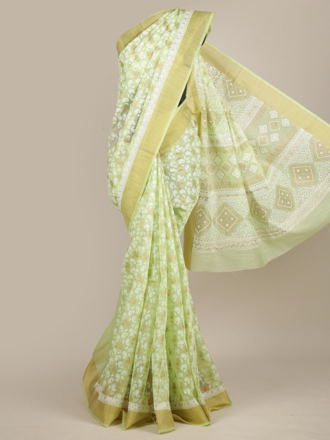 

Pothys Green & White Ethnic Motifs Zari Chanderi Saree