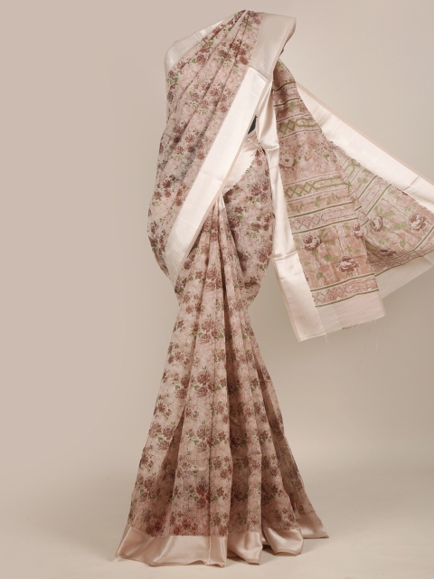 

Pothys Brown & Green Floral Zari Chanderi Saree