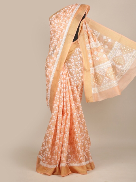 

Pothys Orange & White Paisley Zari Chanderi Saree