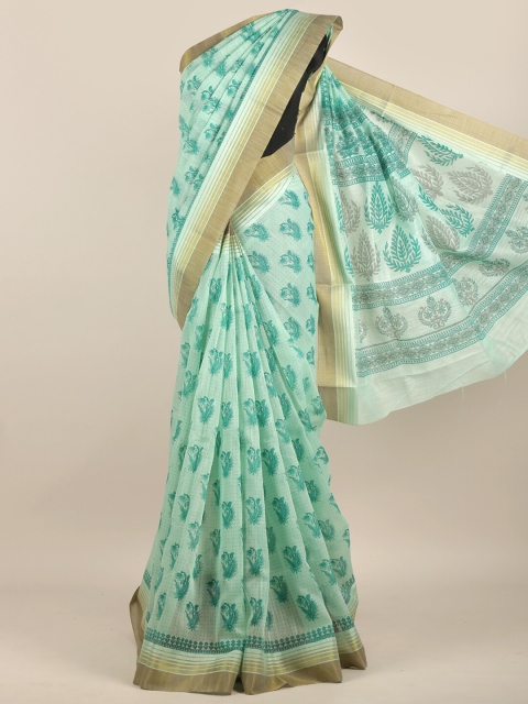 

Pothys Green & Gold-Toned Ethnic Motifs Zari Chanderi Saree