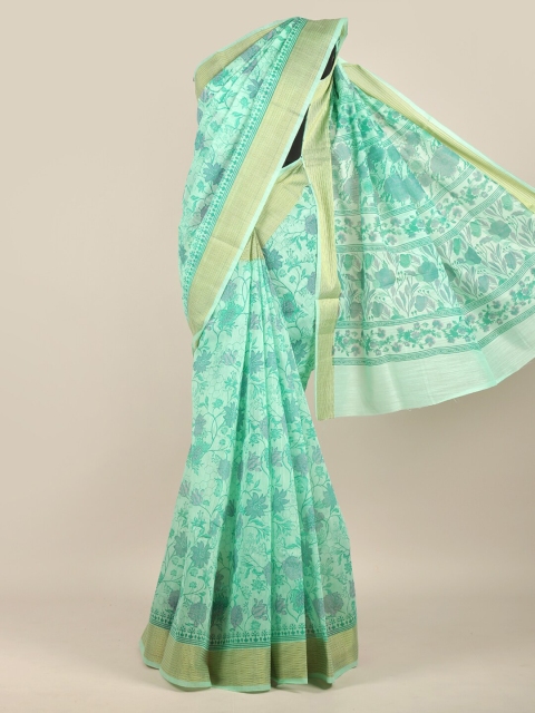 

Pothys Green & Gold-Toned Floral Zari Chanderi Saree