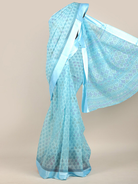 

Pothys Blue & Pink Ethnic Motifs Chanderi Saree