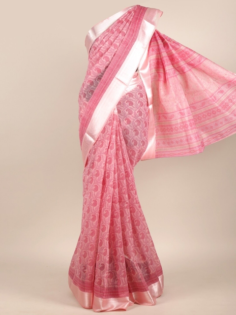 

Pothys Pink & Silver-Toned Paisley Chanderi Saree