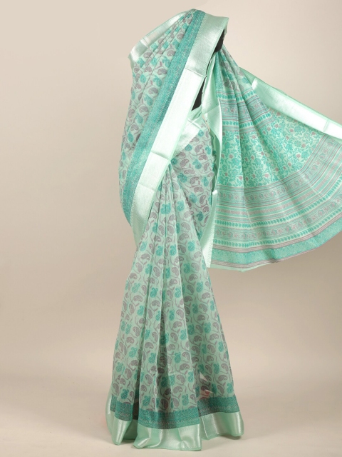 

Pothys Turquoise Blue & Purple Paisley Zari Chanderi Saree
