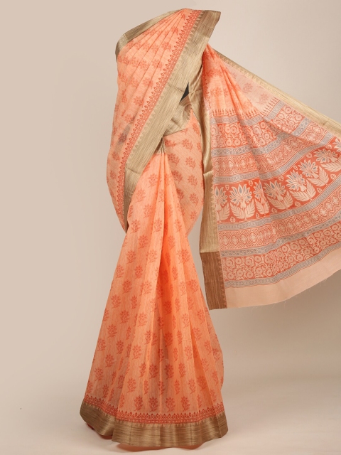 

Pothys Orange & Grey Floral Zari Chanderi Saree