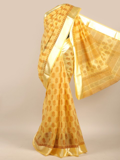 

Pothys Yellow & Gold Ethnic Motifs Chanderi Saree