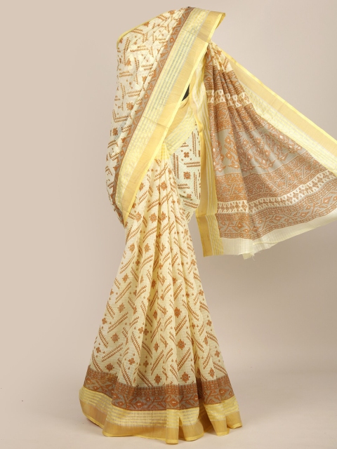 

Pothys Yellow & Beige Ethnic Motifs Zari Chanderi Saree