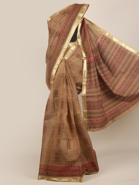 

Pothys Brown & Gold-Toned Ethnic Motifs Chanderi Saree