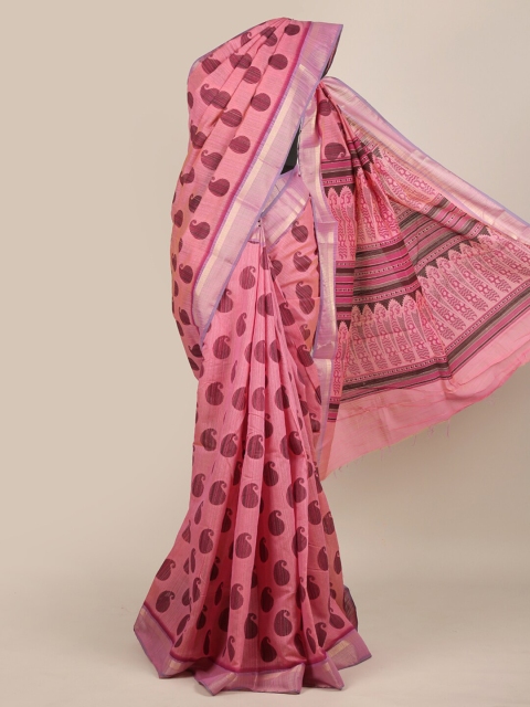 

Pothys Pink & Purple Paisley Zari Chanderi Saree