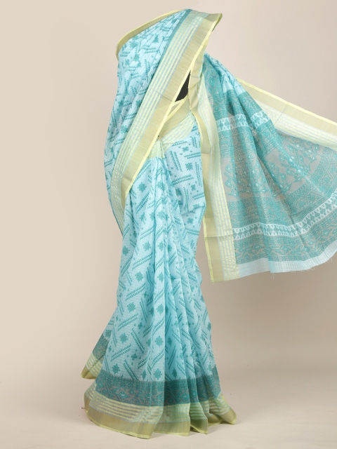 

Pothys Blue & Gold-Toned Ethnic Motifs Chanderi Saree