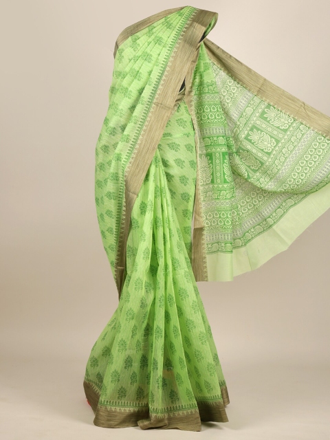 

Pothys Green & Grey Ethnic Motifs Zari Chanderi Saree