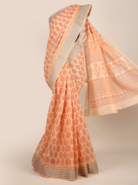 

Pothys Orange & Grey Ethnic Motifs Chanderi Saree