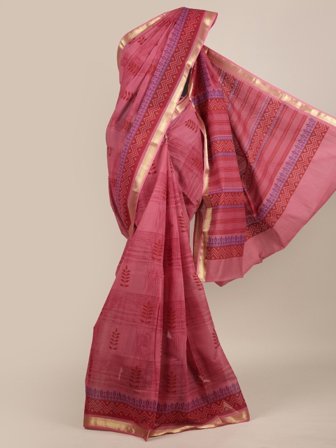 

Pothys Pink & Purple Ethnic Motifs Chanderi Saree