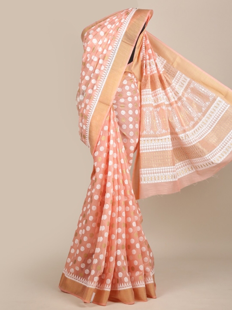

Pothys Peach-Coloured & White Zari Chanderi Saree