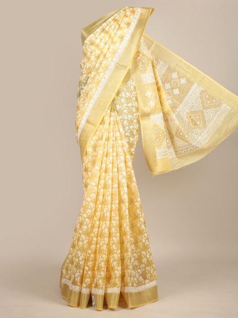 

Pothys Yellow & White Ethnic Motifs Chanderi Saree