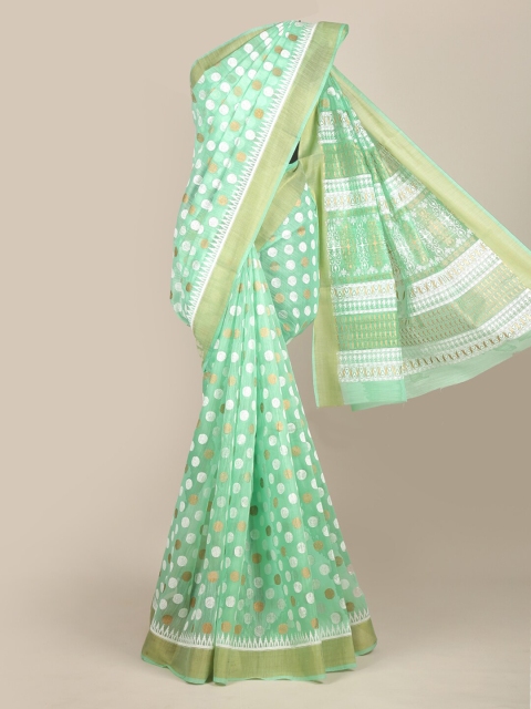 

Pothys Sea Green & White Chanderi Saree