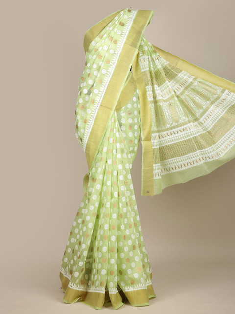 

Pothys Green & White Zari Chanderi Saree