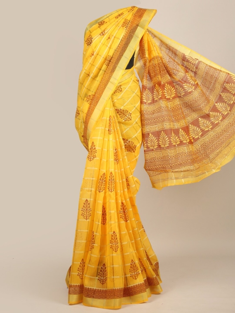 

Pothys Yellow & Brown Ethnic Motifs Chanderi Saree