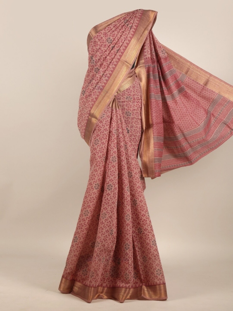 

Pothys Pink & Gold-Toned Ethnic Motifs Chanderi Saree