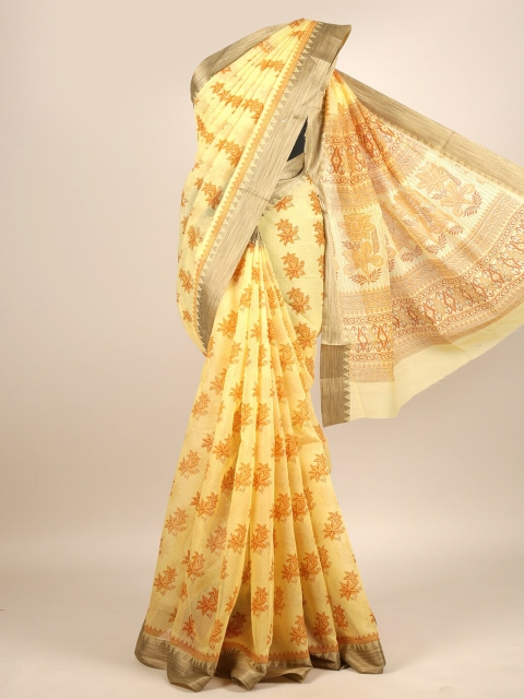 

Pothys Yellow & Beige Ethnic Motifs Chanderi Saree