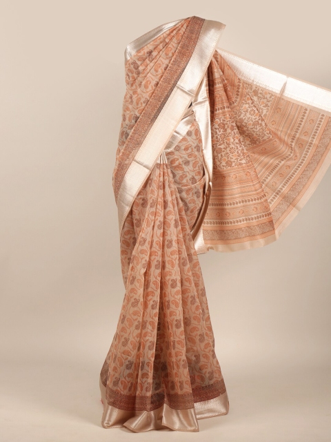 

Pothys Brown & Silver-Toned Ethnic Motifs Chanderi Saree