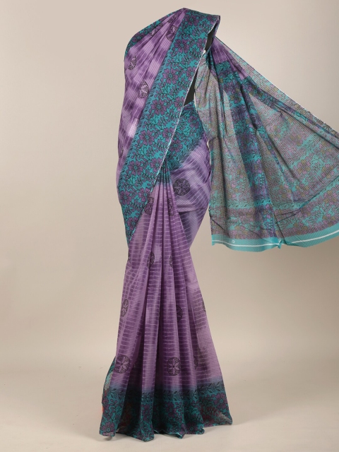 

Pothys Lavender & Green Floral Chanderi Saree