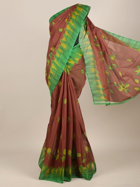 

Pothys Brown & Green Chanderi Saree